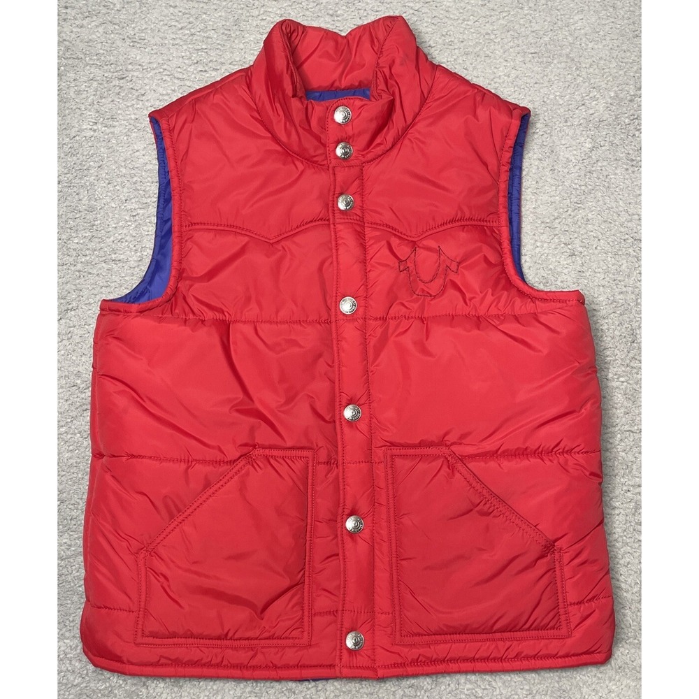 True Religion World Tour Red Snap Button‎ On Puffer Vest W/ Pockets Men's XL